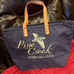 Pine Creek Sporting Club Navy Canvas Tote with Leather Handles